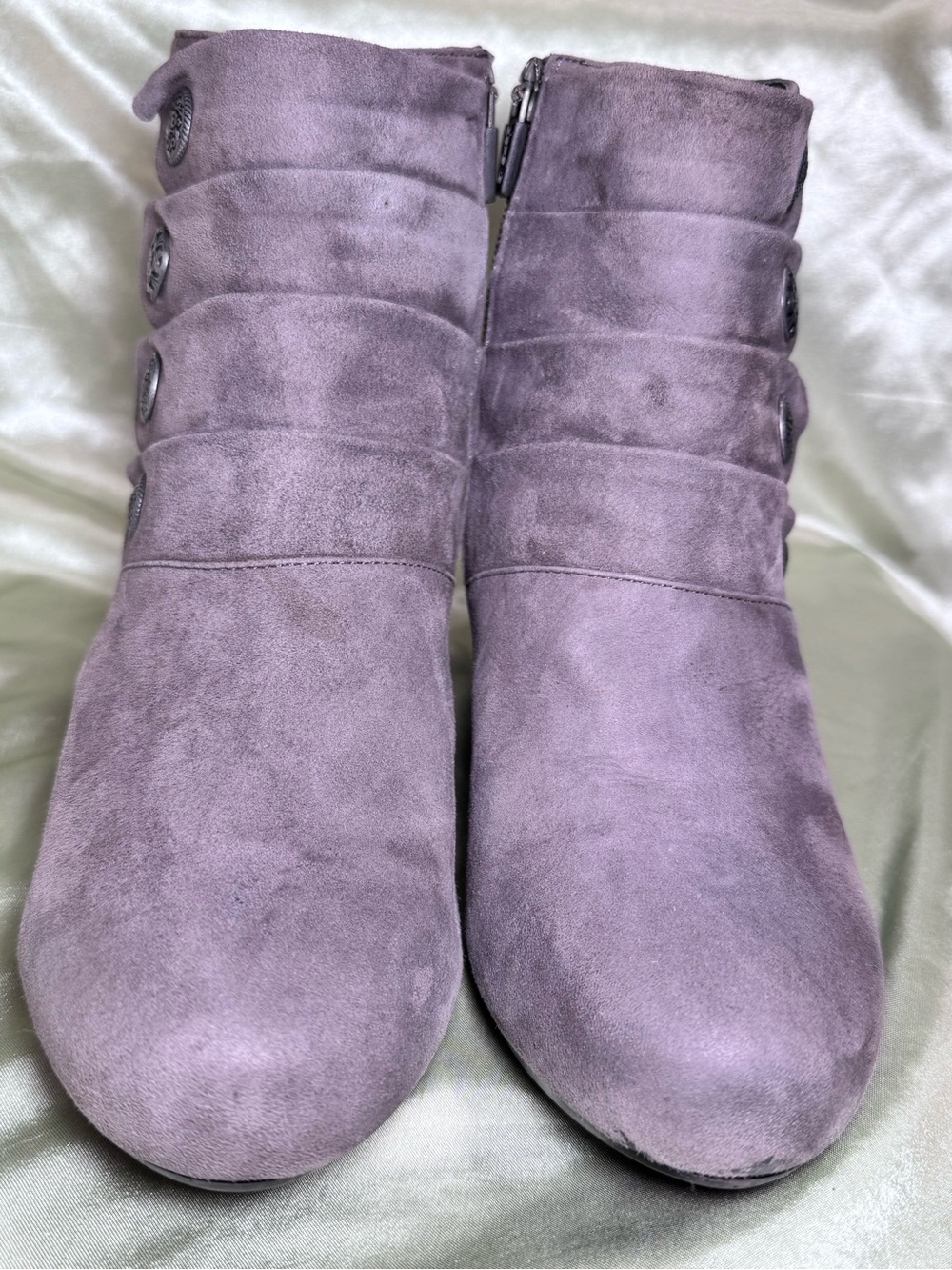 Dansko Baker Grey Women's Suede Ankle Boot with Buttons, 2 inch heel, size 38 - Picture 4 of 12
